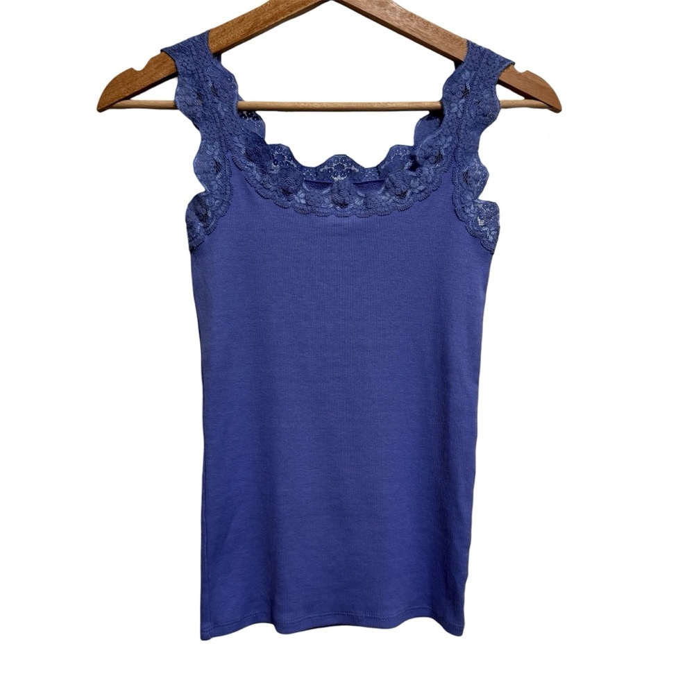 Fresh Produce Lace Trim Cami Tank Top Women XS Ribbed Knit Layer Preppy